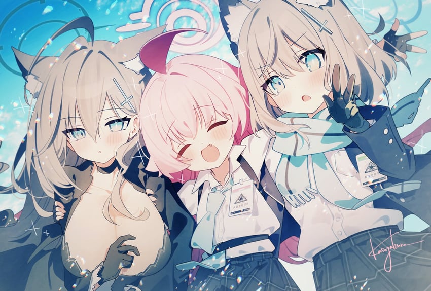 shiroko, hoshino, and shiroko terror (blue archive) drawn by kasuga_haruhi