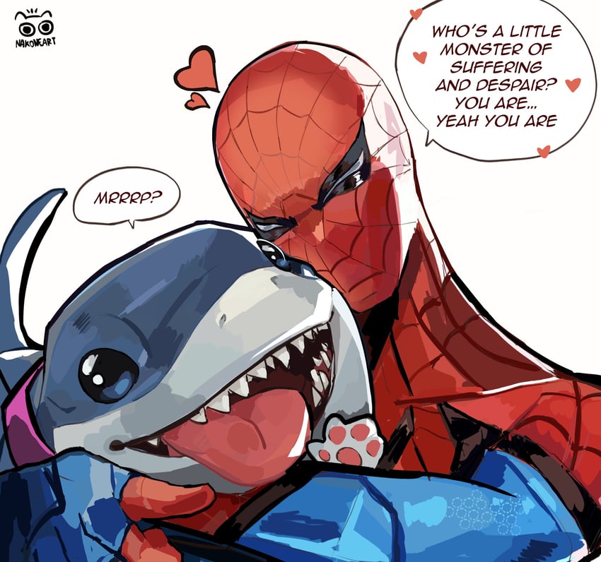 spider-man and jeff the land shark (marvel and 2 more) drawn by nakoneart