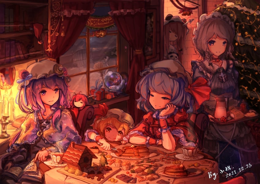 hakurei reimu, kirisame marisa, remilia scarlet, flandre scarlet, izayoi sakuya, and 3 more (touhou and 1 more) drawn by xiao_suo_(absol1996)