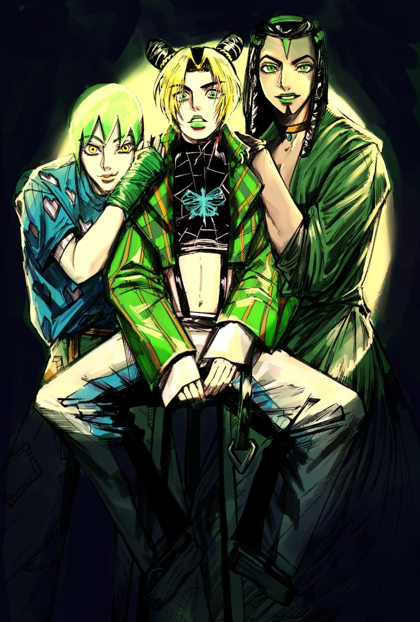 kujo jolyne, foo fighters, and ermes costello (jojo no kimyou na bouken and 1 more) drawn by kimeohandream
