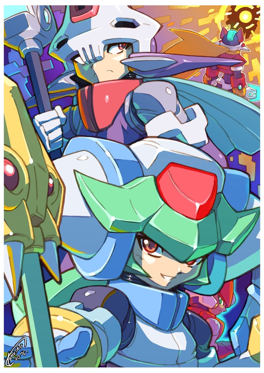 pandora, model w, model zx, prometheus, model a, and 1 more (mega man and 2 more) drawn by tomycase
