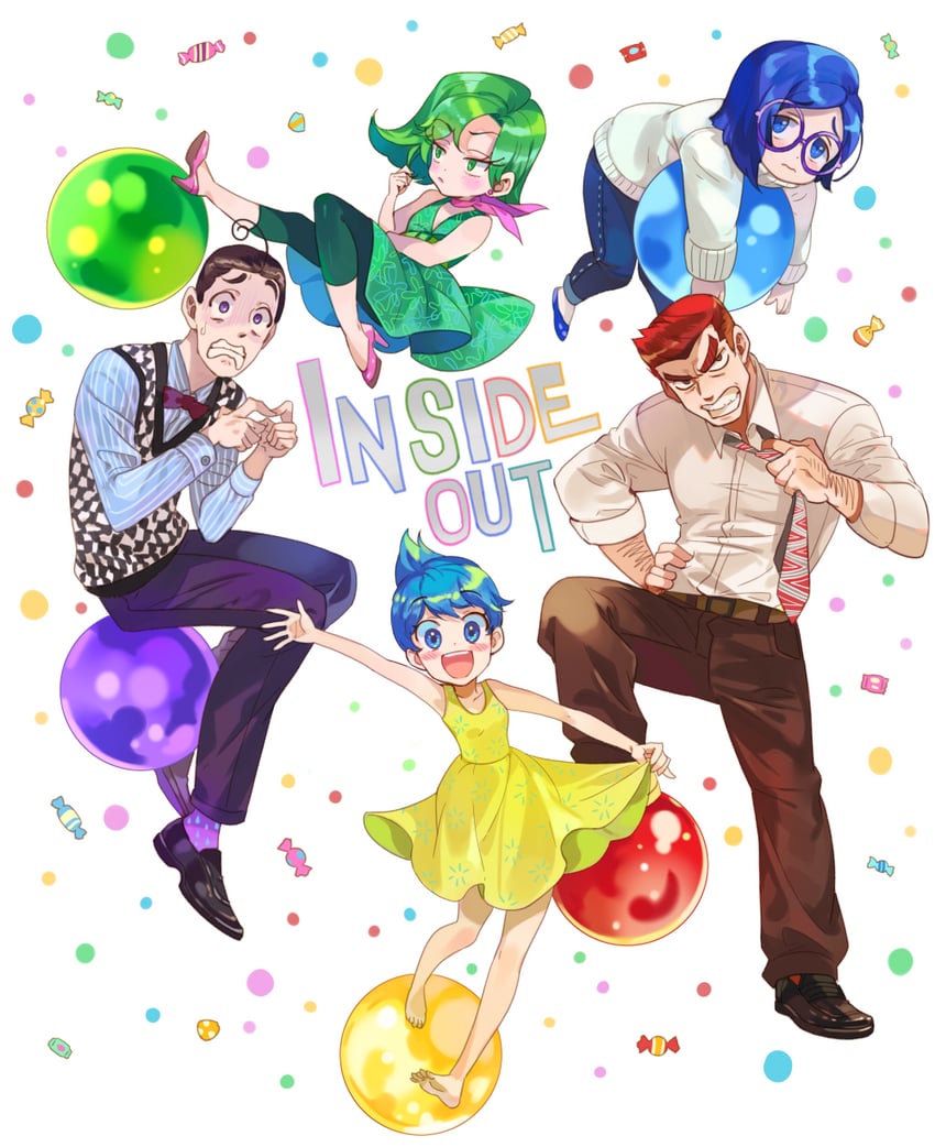 disgust, joy, sadness, fear, and anger (inside out) drawn by inzup