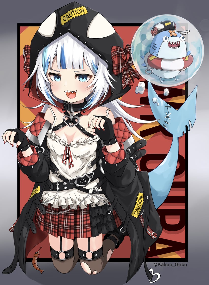 gawr gura, sakamata chloe, and bloop (hololive and 1 more) drawn by kakue_gaku