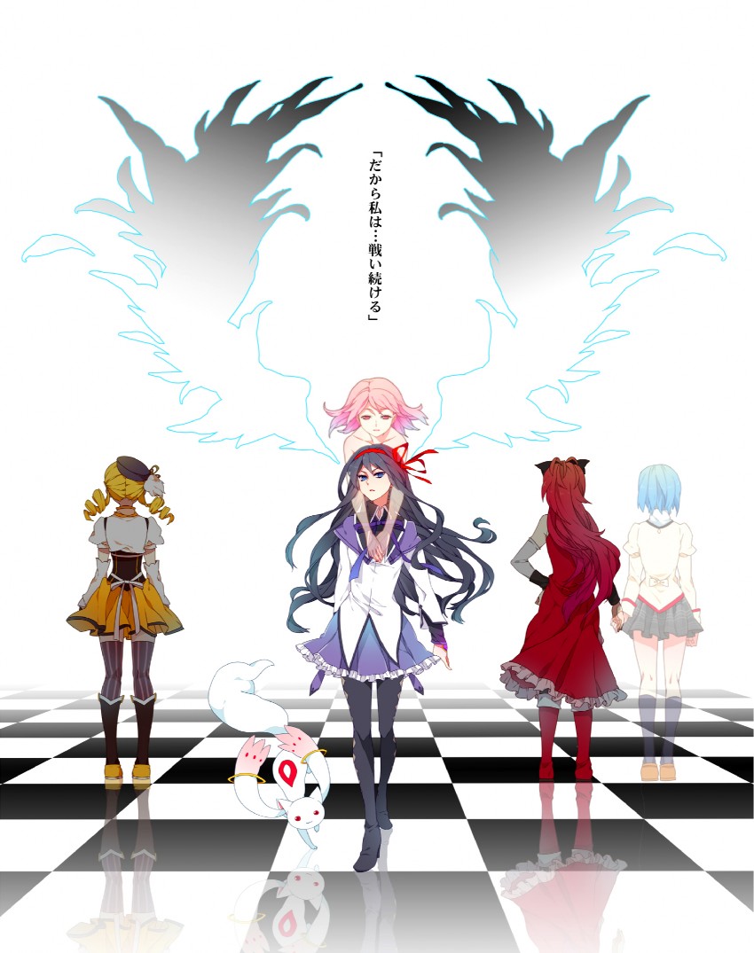 akemi homura, kaname madoka, miki sayaka, sakura kyoko, tomoe mami, and 1 more (mahou shoujo madoka magica) drawn by in_kai