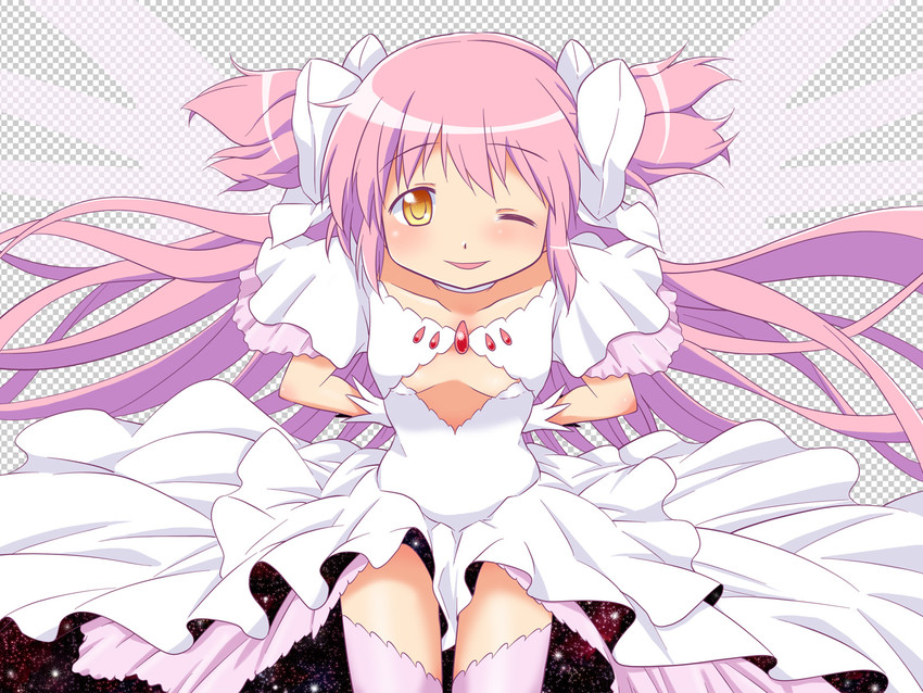 kaname madoka and ultimate madoka (mahou shoujo madoka magica) drawn by kairakuen_umenoka