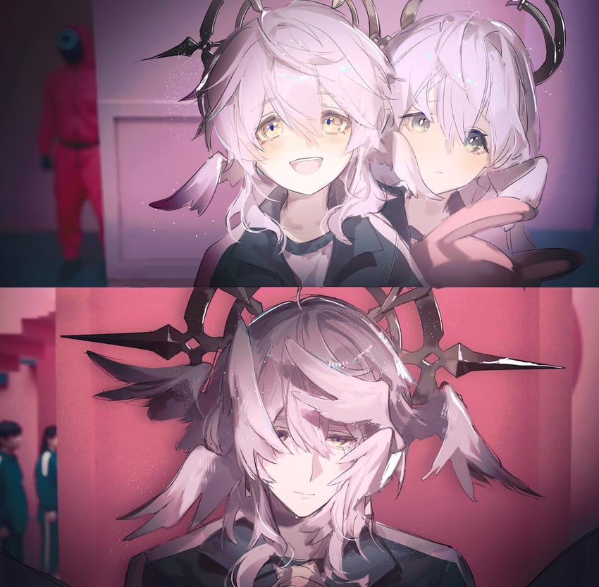 robin and sunday (honkai and 2 more) drawn by rente_gu