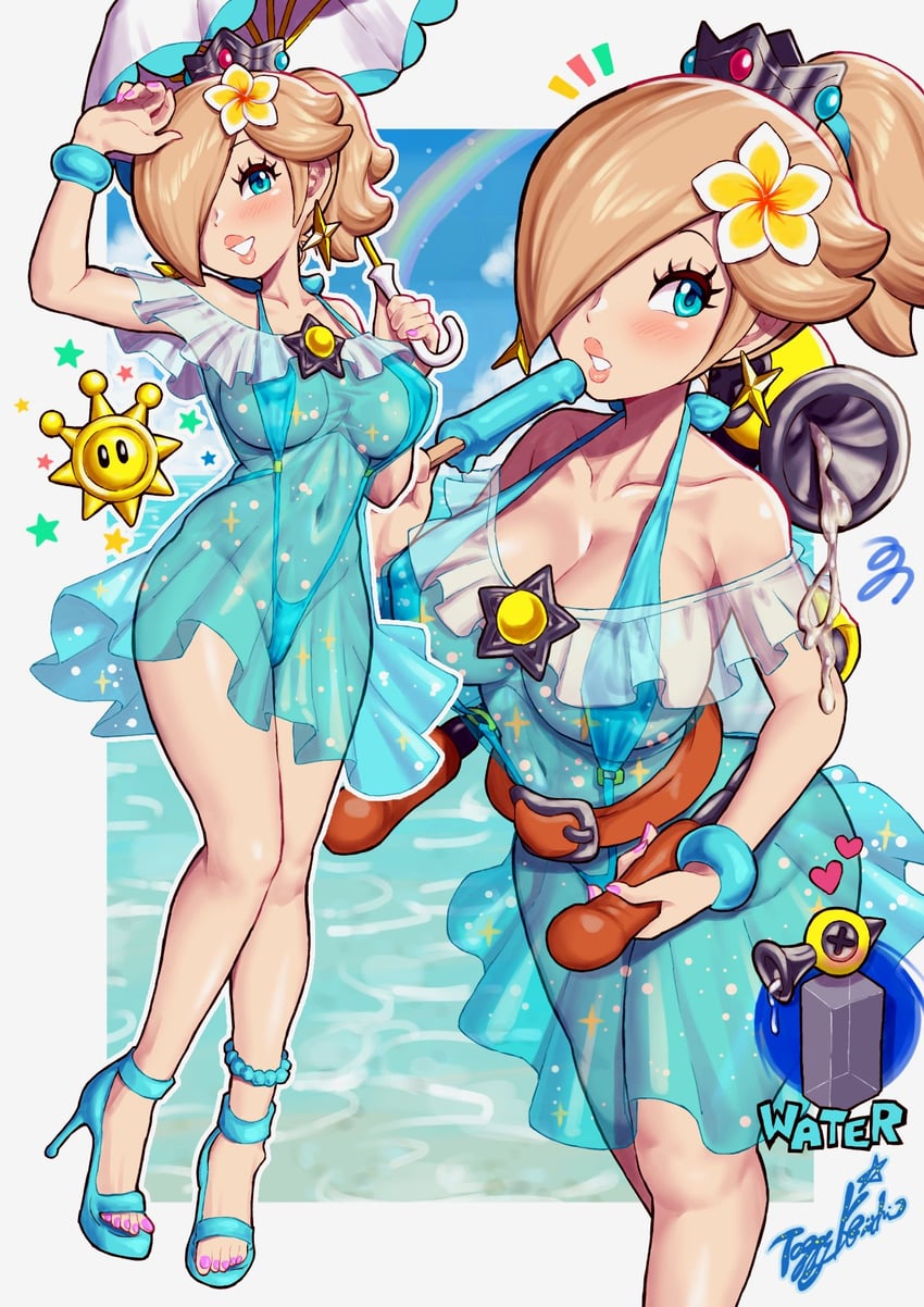 rosalina and f.l.u.d.d. (mario and 1 more) drawn by toggy_keiichi