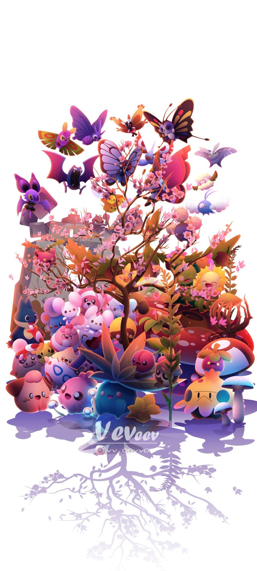 togepi, swablu, oddish, hoppip, butterfree, and 38 more (pokemon) drawn by veveev