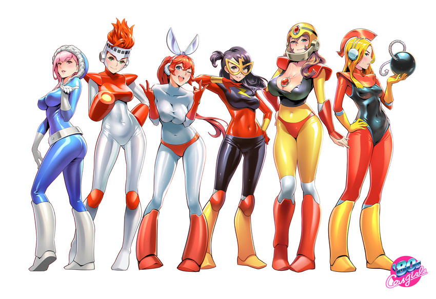 cut man, elec man, ice man, fire man, guts man, and 1 more (mega man and 1 more) drawn by one3four!