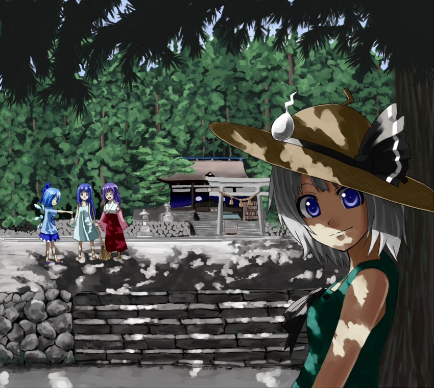 konpaku youmu, cirno, furude rika, and hanyuu (touhou and 1 more) drawn by bokuden