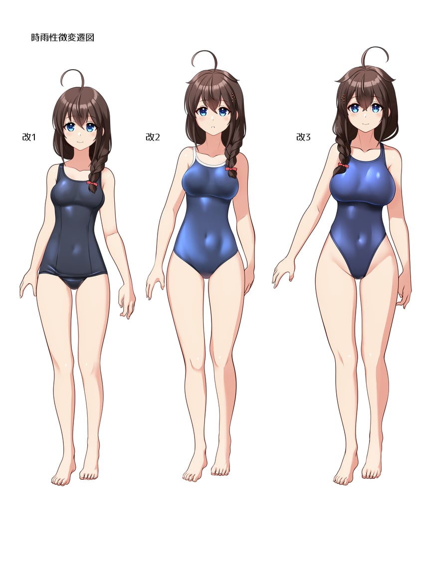 shigure, shigure kai ni, and shigure kai san (kantai collection) drawn by takafumi