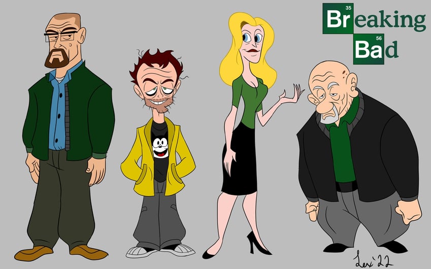 walter white, jesse pinkman, mike ehrmantraut, and skyler white (disney and 2 more) drawn by lokocity_art