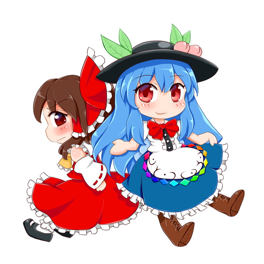hakurei reimu and hinanawi tenshi (touhou) drawn by king_(ougon_kingyo-bachi)