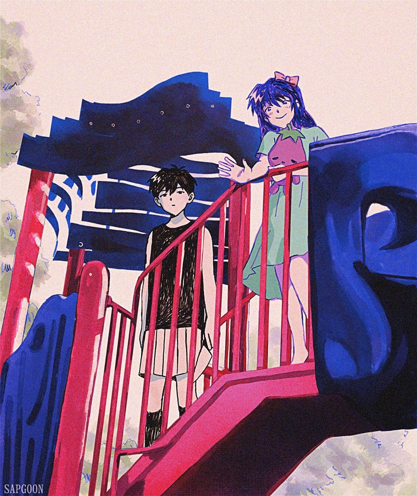 omori, aubrey, and mr. plantegg (omori) drawn by sapgoon