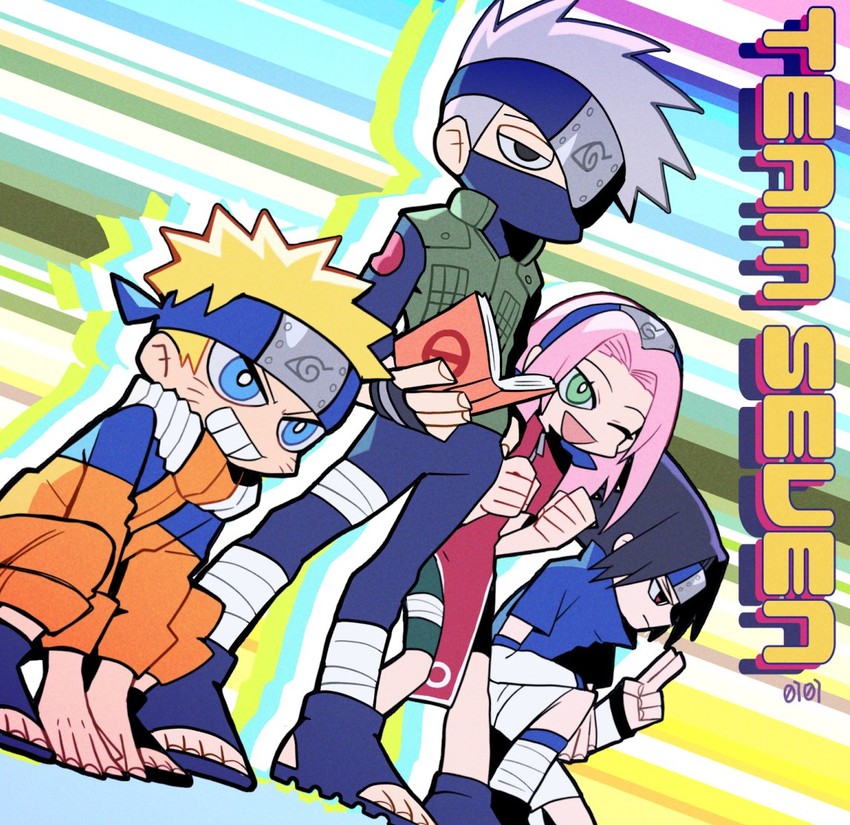 haruno sakura, uzumaki naruto, uchiha sasuke, and hatake kakashi (naruto) drawn by 10birthday10