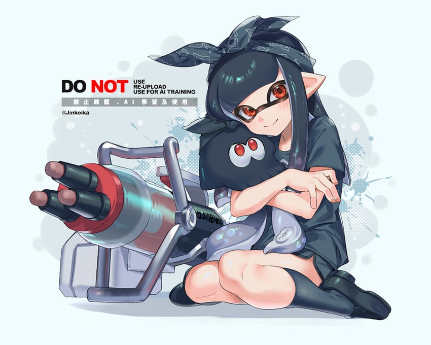 inkling player character and inkling girl (splatoon and 1 more) drawn by jinkoika