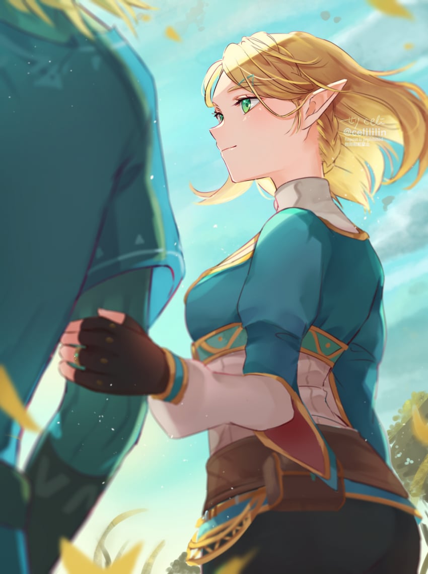 link and princess zelda (the legend of zelda and 1 more) drawn by seri_(yuukasakura)