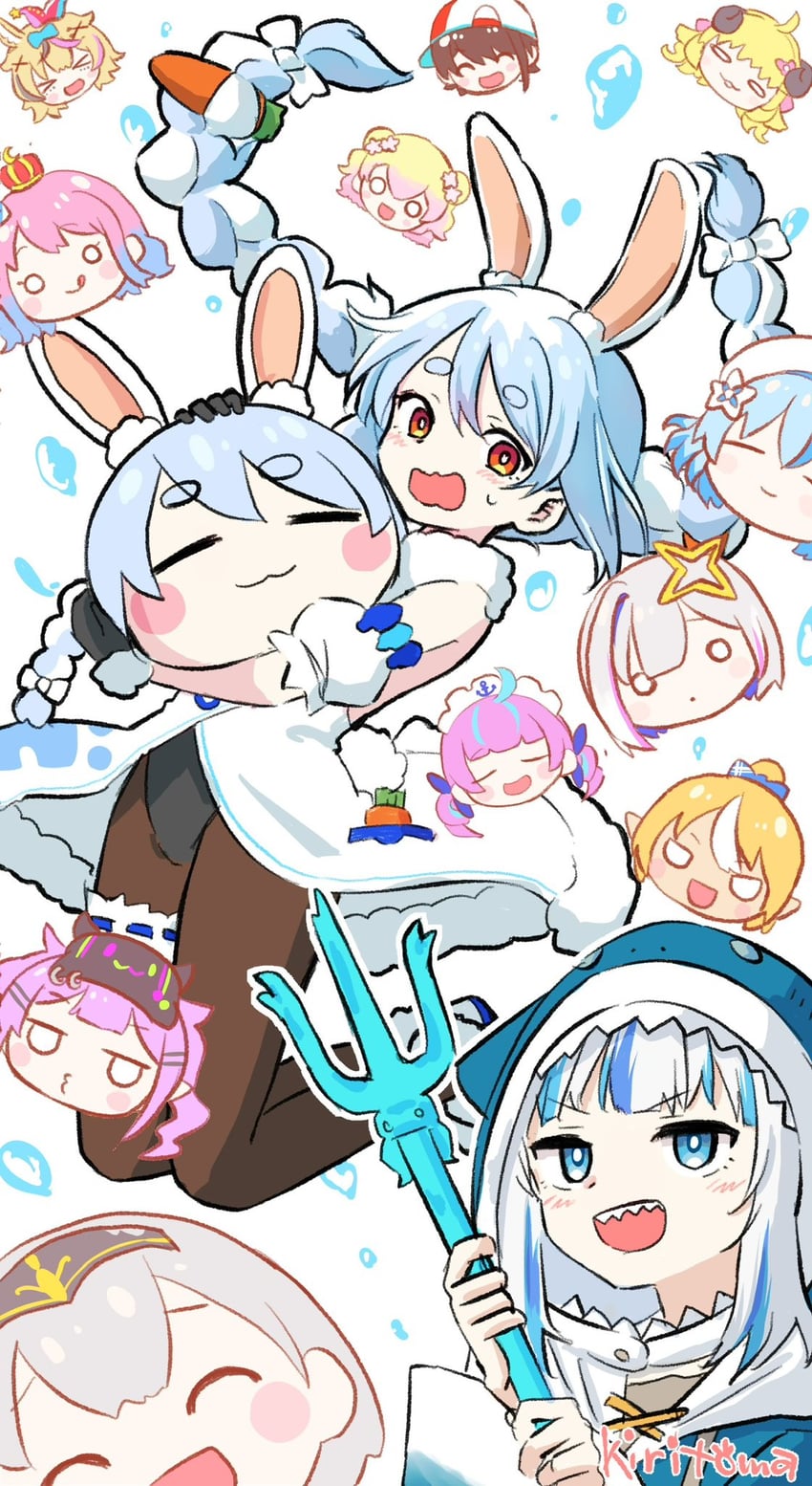 gawr gura, usada pekora, minato aqua, tokoyami towa, oozora subaru, and 8 more (hololive and 1 more) drawn by kiritoma