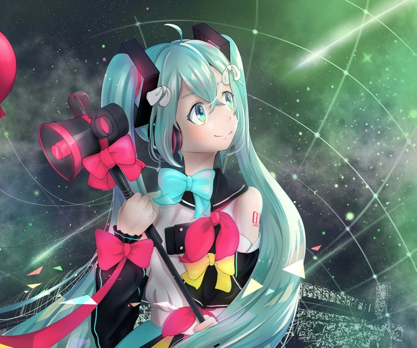 hatsune miku and magical mirai miku (vocaloid and 1 more) drawn by amd_aoneko
