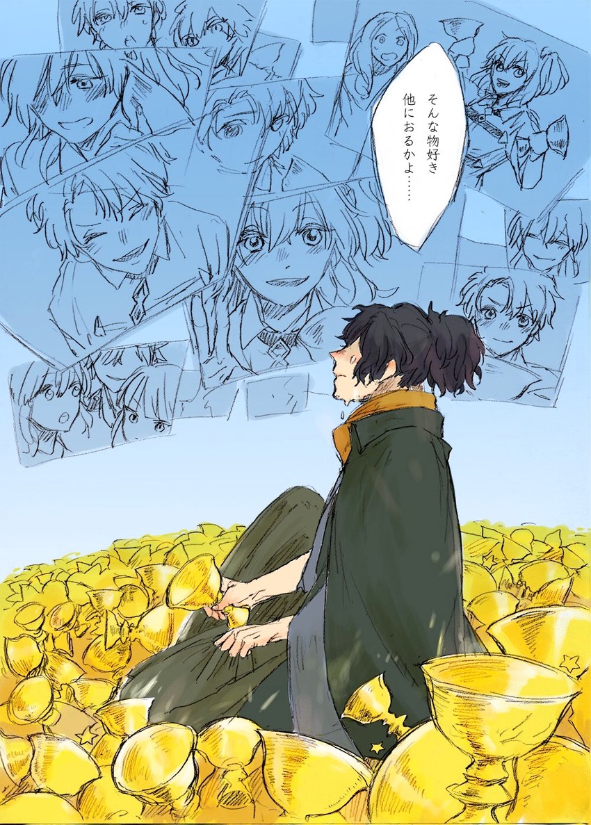 fujimaru ritsuka, leonardo da vinci, and okada izou (fate and 1 more) drawn by isskplum