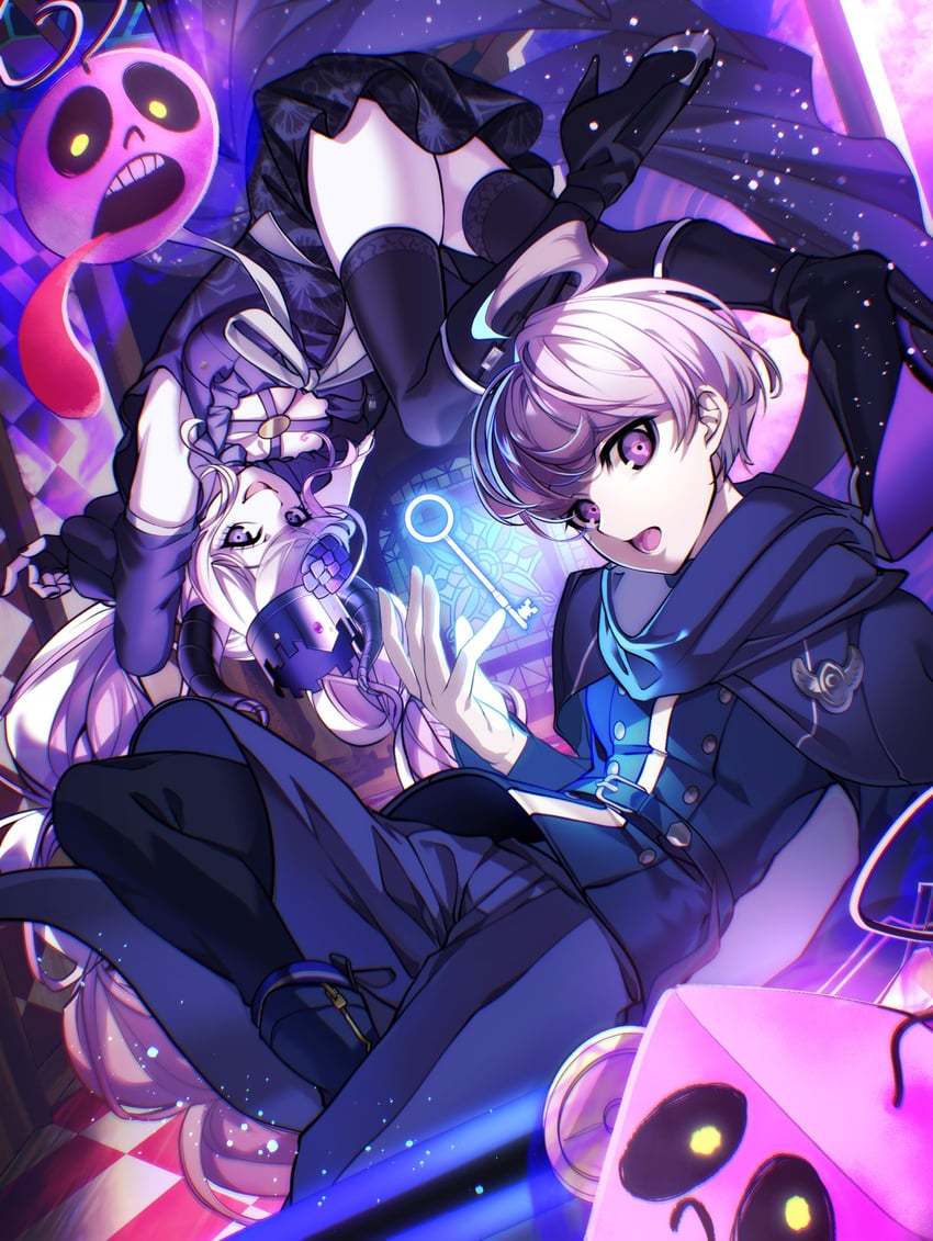 shinigami, yuma kokohead, and q (master detective archives: rain code) drawn by nota_sayaka
