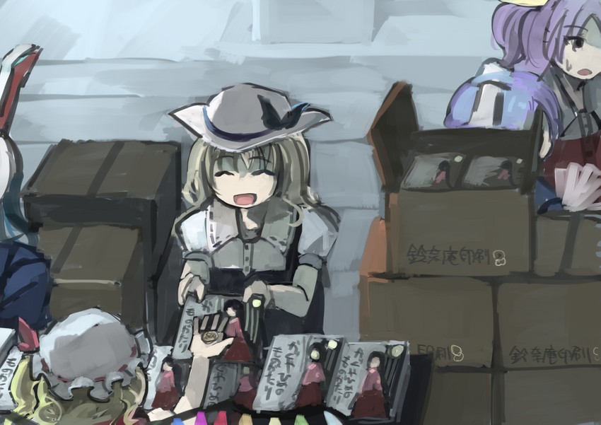 flandre scarlet, houraisan kaguya, watatsuki no yorihime, watatsuki no toyohime, reisen, and 1 more (touhou and 1 more) drawn by ichiba_youichi