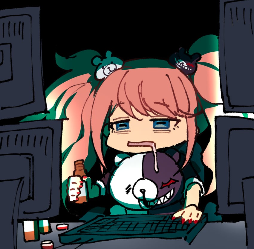 enoshima junko and monokuma (danganronpa and 1 more) drawn by youko-shima