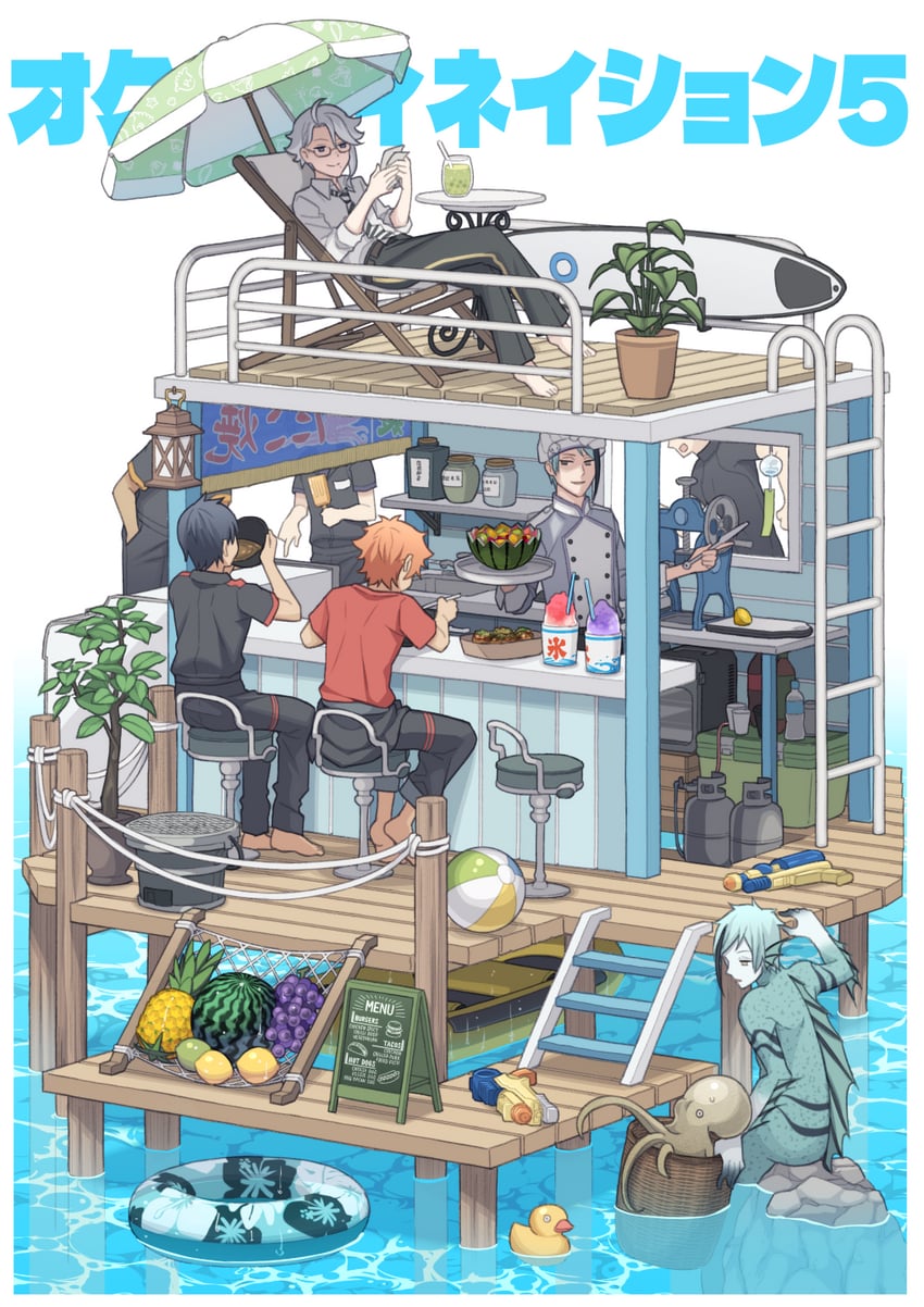 floyd leech, jade leech, azul ashengrotto, ace trappola, jack howl, and 3 more (twisted wonderland) drawn by itou_(mogura)