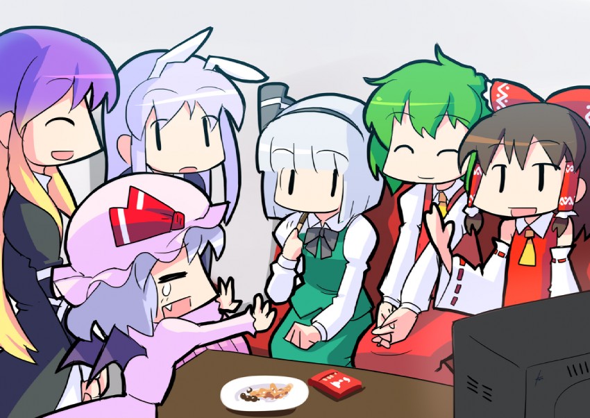 hakurei reimu, remilia scarlet, konpaku youmu, reisen udongein inaba, kazami yuuka, and 1 more (touhou) drawn by ebizome