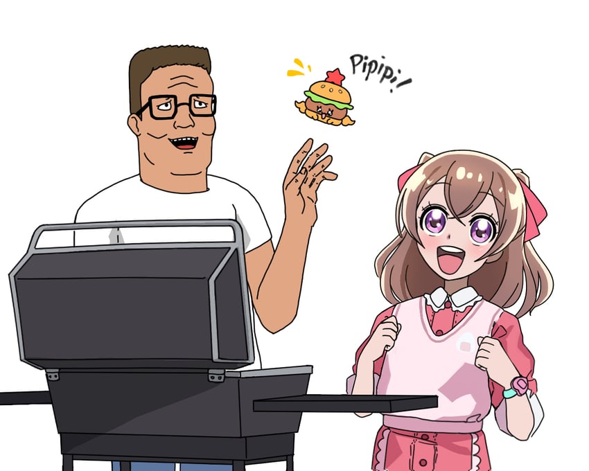 nagomi yui, recipipi, hank hill, and hamburger recipipi (precure and 2 more) drawn by ffgghhjj