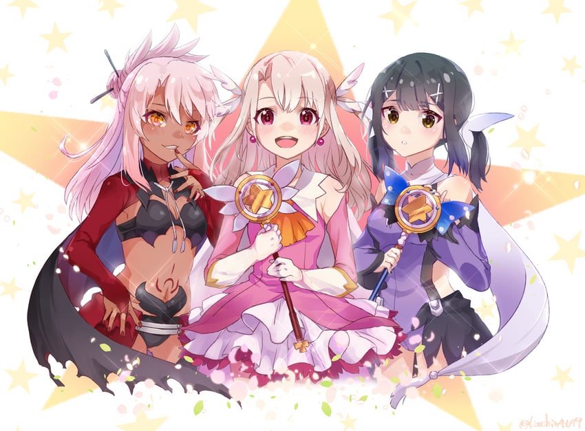 illyasviel von einzbern, chloe von einzbern, miyu edelfelt, prisma illya, magical ruby, and 1 more (fate and 1 more) drawn by kachin