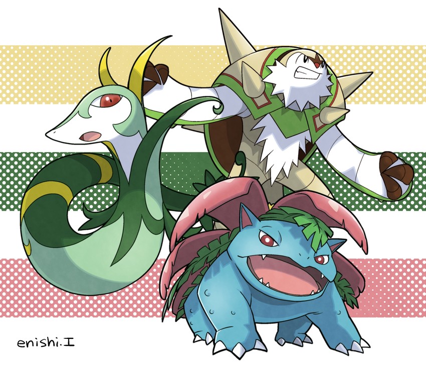 venusaur, serperior, and chesnaught (pokemon) drawn by yukari_(yukari21653710)
