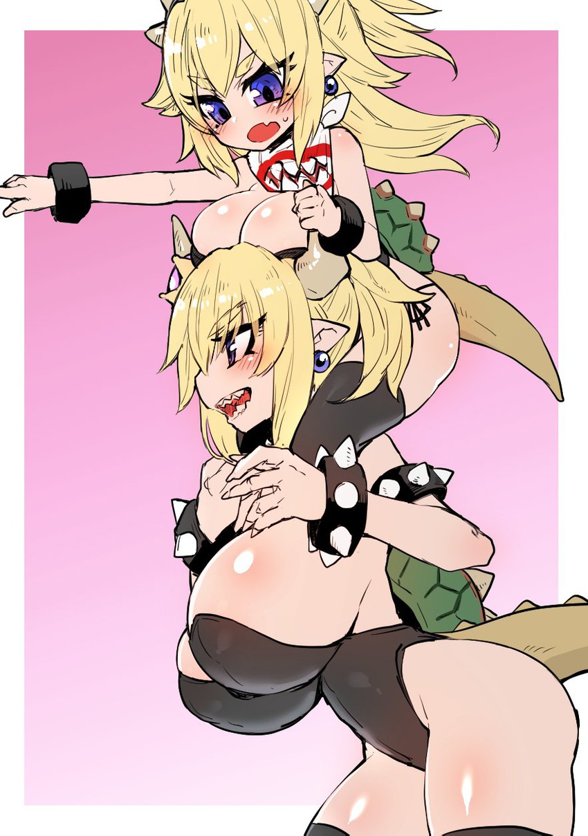 bowsette and bowsette jr. (mario and 1 more) drawn by katuu