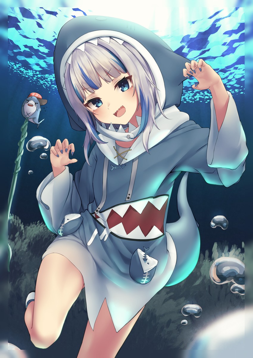 gawr gura and bloop (hololive and 1 more) drawn by inaba_teitoku