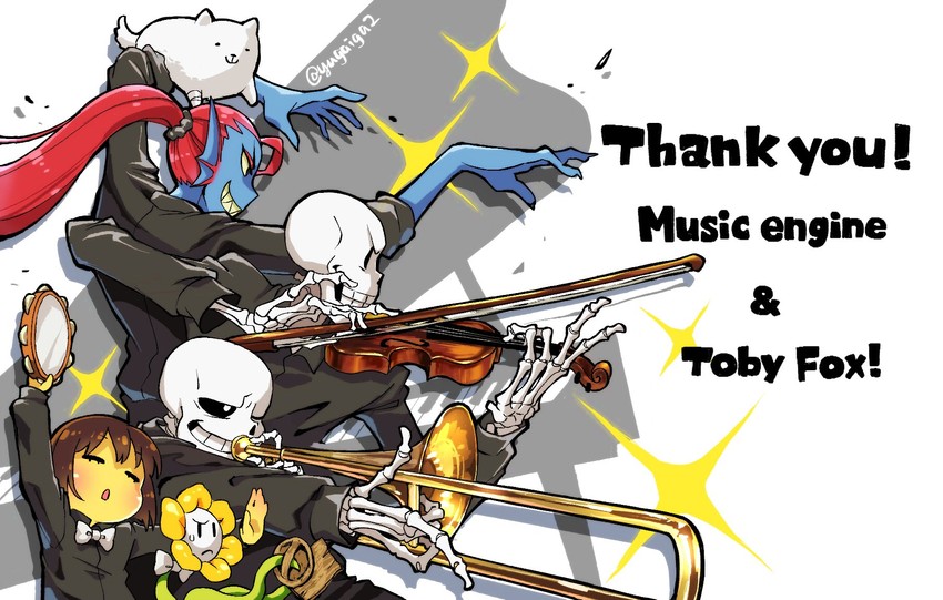 frisk, sans, papyrus, undyne, flowey, and 1 more (undertale) drawn by yugaiga