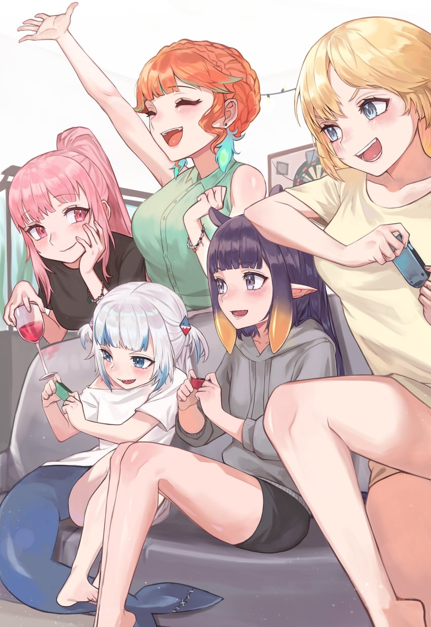 gawr gura, mori calliope, ninomae ina'nis, takanashi kiara, and watson amelia (hololive and 1 more) drawn by kiwwwwwi