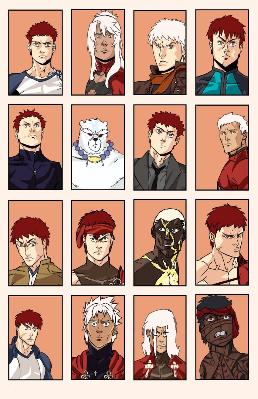 emiya shirou, archer, chloe von einzbern, kotomine kirei, emiya kiritsugu, and 6 more (fate and 9 more) drawn by teridzbr