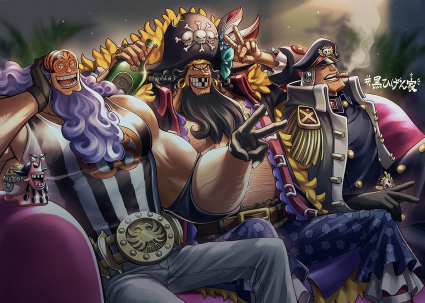 marshall d. teach, jesus burgess, and shiryuu (one piece) drawn by youkan_(tako)