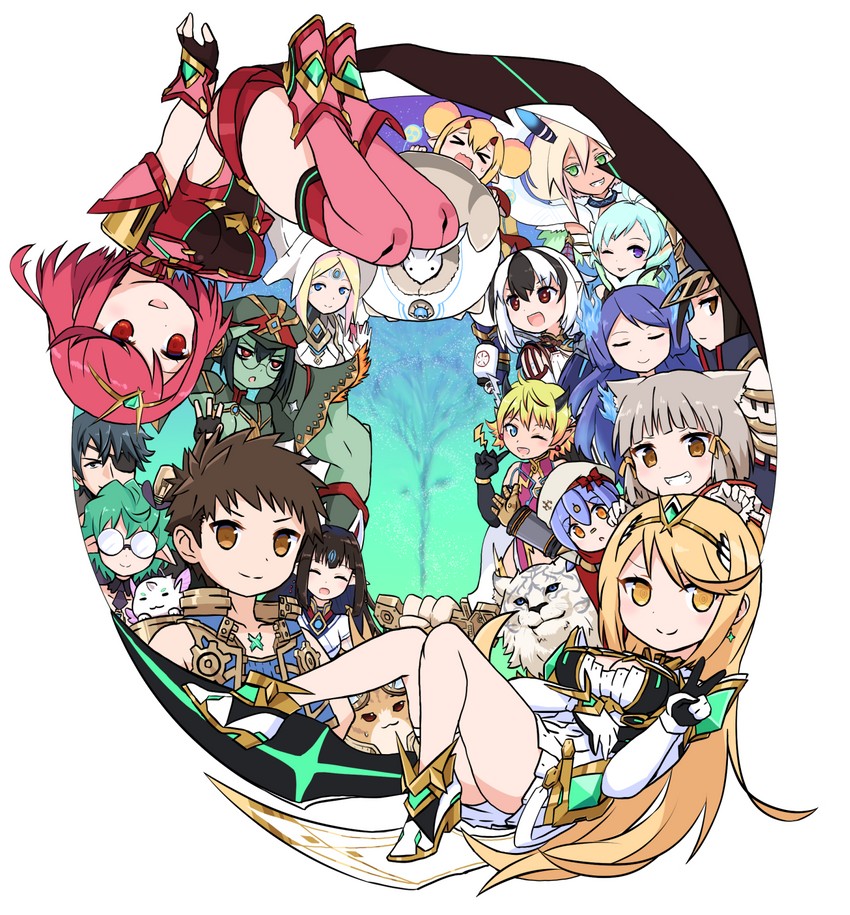 pyra, mythra, nia, rex, morag ladair, and 16 more (xenoblade chronicles and 1 more) drawn by paskmel