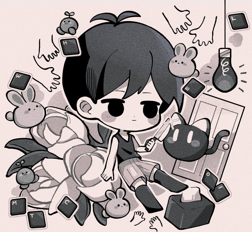 omori, mewo, and sprout mole (omori) drawn by kohinata_kanoo