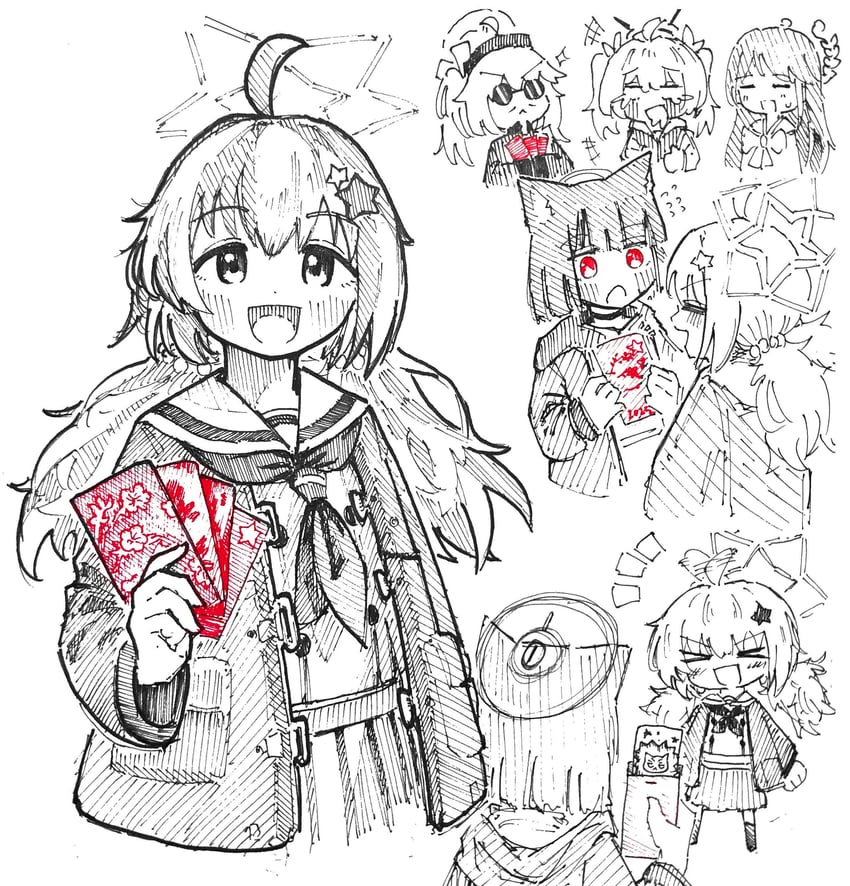 kazusa, natsu, yoshimi, reisa, and airi (blue archive) drawn by shiokaze1409
