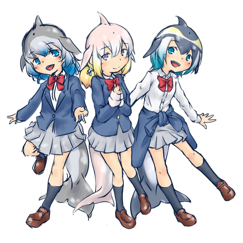 common dolphin, common bottlenose dolphin, and chinese white dolphin (kemono friends) drawn by miyu_uduki