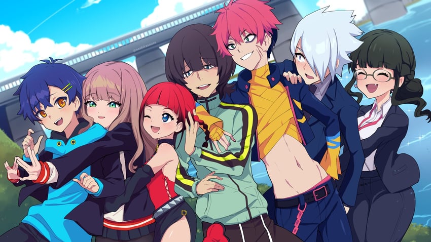 minami yume, asanaka yomogi, anosillus ii, anti, asukagawa chise, and 2 more (gridman universe and 1 more) drawn by nashirasauce