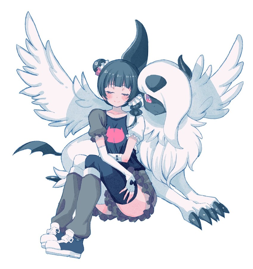 tsushima yoshiko, absol, and mega absol (pokemon and 2 more) drawn by cream_(nipakupa)