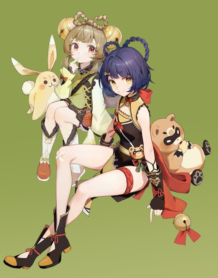 xiangling, guoba, yaoyao, and yuegui (genshin impact) drawn by shanwenyufan