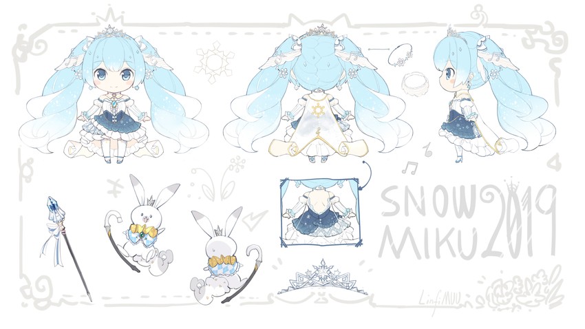 hatsune miku, yuki miku, and rabbit yukine (vocaloid) drawn by linfi-muu