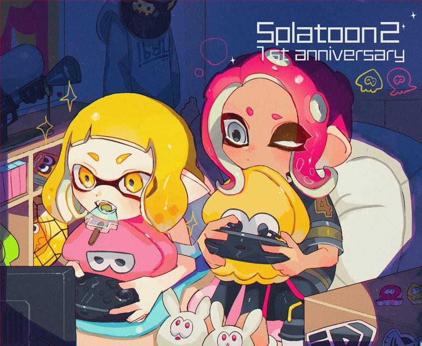 inkling player character, inkling girl, octoling player character, octoling girl, agent 8, and 1 more (splatoon and 1 more) drawn by unitoon
