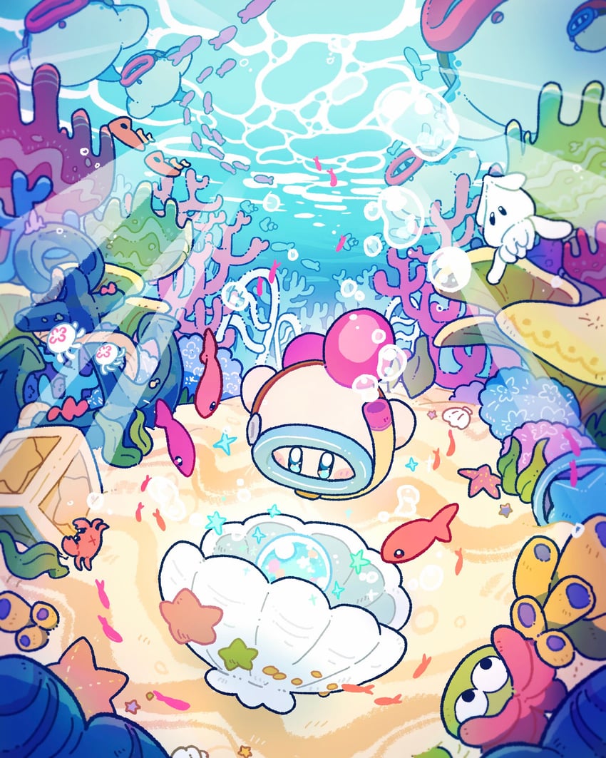 kirby, blipper, glunk, squishy, fishbone, and 1 more (kirby) drawn by harukui