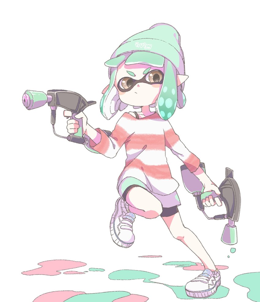 inkling player character and inkling girl (splatoon) drawn by bafarin