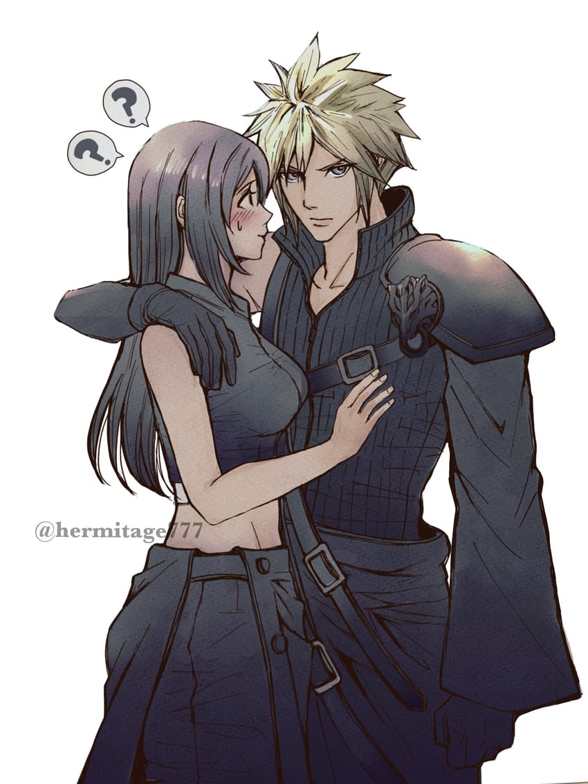 tifa lockhart, cloud strife, and fenrir (final fantasy and 2 more) drawn by ha_lu77